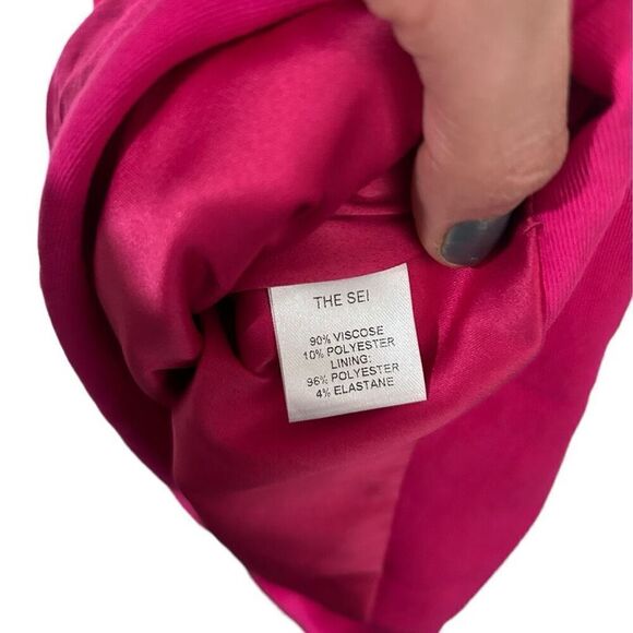 The Sei Magenta Ruched Lined Twist Cowl Neck Open Back Mini Dress Pink Sz 2 NWT - Picture 7 of 10